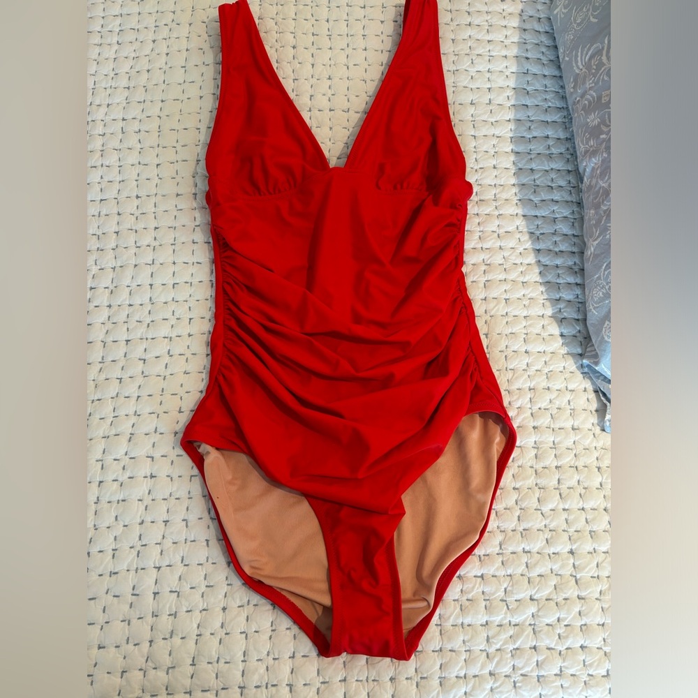 V-neck ruched one-piece swimsuit